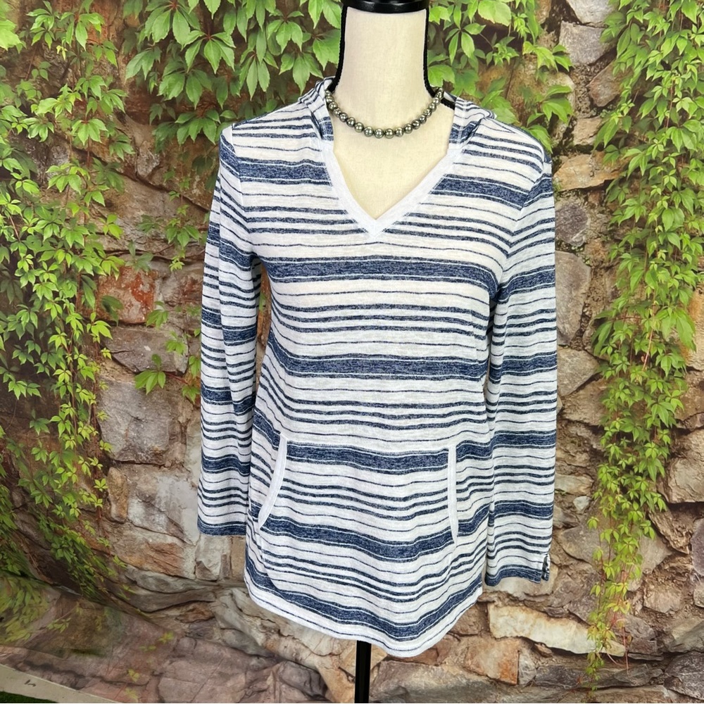 SUNDAY Nautical Casual Burnout Navy and White Striped Hoodie, XS - Picture 8 of 11